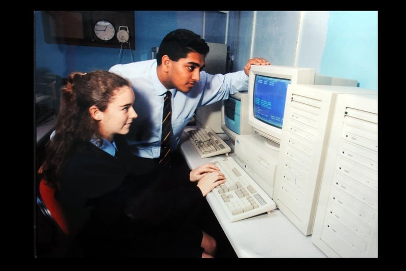 Fiona Collins and Zuned Bhayat in the technology room