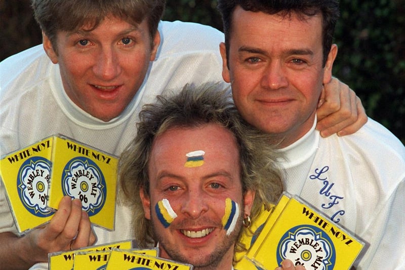 Members of White Noyz with copies of the CD and cassette of Wembley Mix 96, made to mark Leeds United's Coca Cola Cup final clash against Aston Villa. Pictured is Ray Fensome, Kevin Smith, and Ian De Whytell.