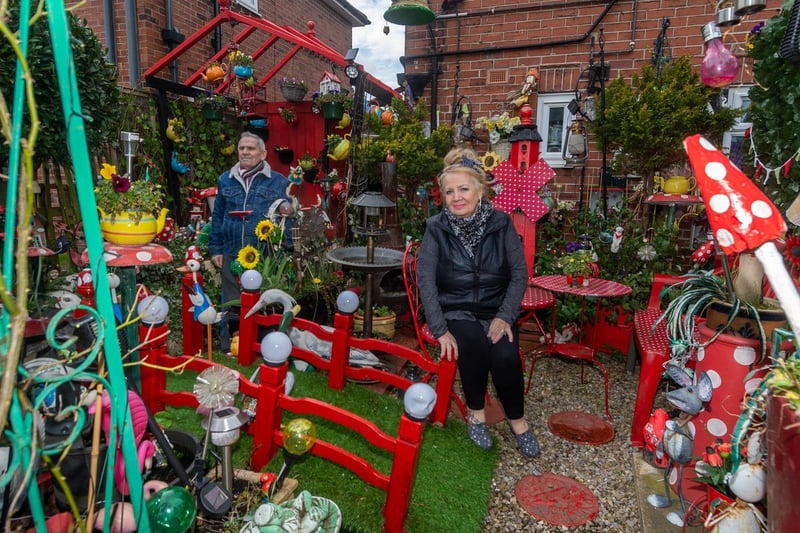 May and Rod Proctor, 70 and 72, decorated their street as something to do during lockdown as they're isolating but 'can't sit still'.