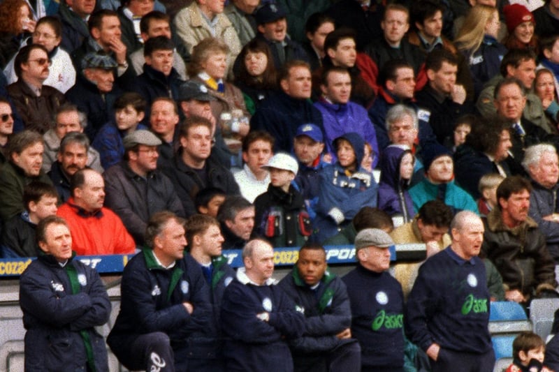 The faces in the crowd and on the Leeds bench tell the story as they watch Middlesbrough score from the penalty spot.