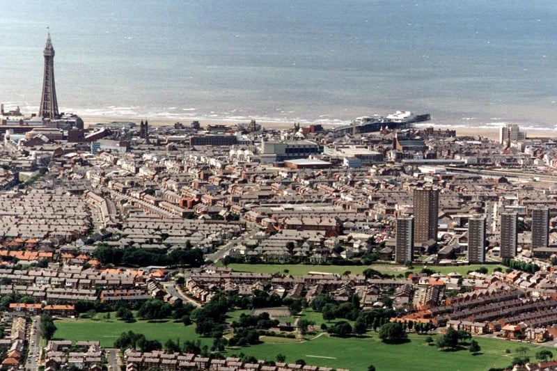 Blackpool Tower, North Pier, and the long-gone Layton Flats in the foreground