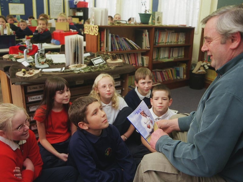 Writer Bill Ford enjoyed a day at West Garforth Junior School.  He is pictured with Year 6 pupils.