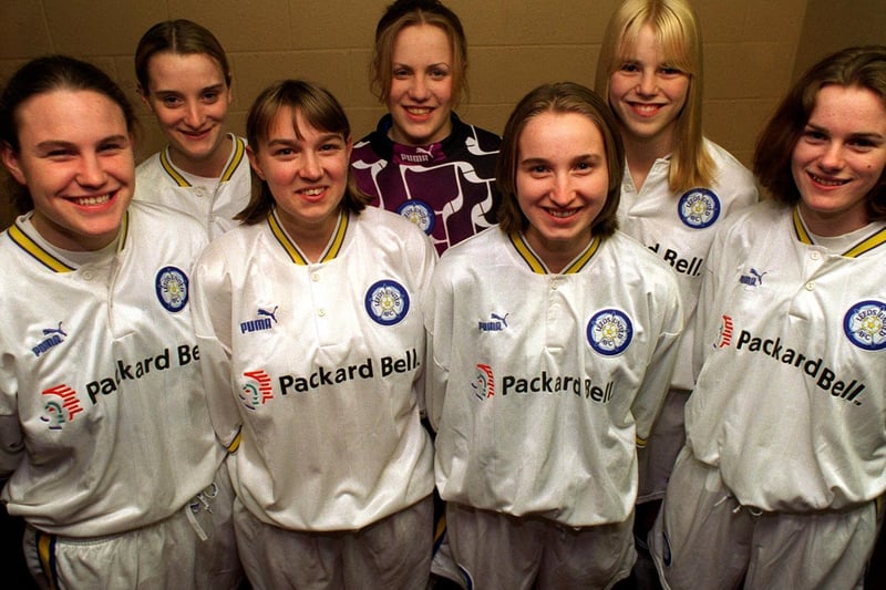 Leeds United Ladies five-a-side football team. Pictured, left to right, are Louise Monkhouse, Clare Parker, Jo Mitchell, Clare Farrow, Keeley Reyner, Stacey Liversidge and Becky Dennison.