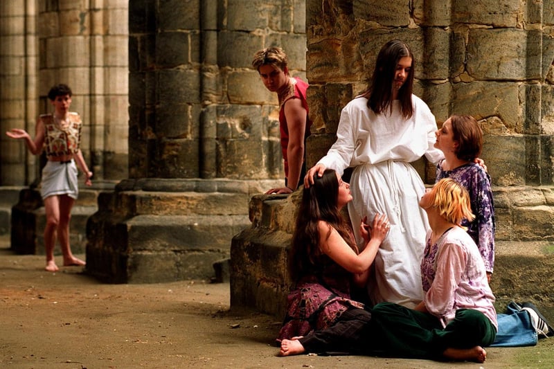 Students from Park Lane College were preparing to stage Jesus Christ Superstar at Kirkstall Abbey. Pictured  are Richard Toepritz, Richard Gittins, Sally Johnson, Nathan Webb, Becca Knight, and Charlotte Barnes.