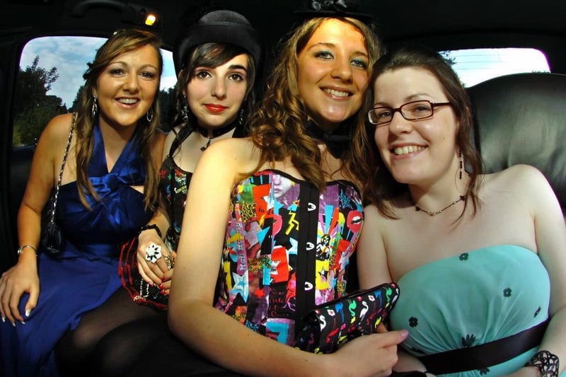 Stephanie Nolan-Plunkett, Emma Sutton, Ellamarie Thornhill and Chloe Merryweather in the back of a limo in 2009