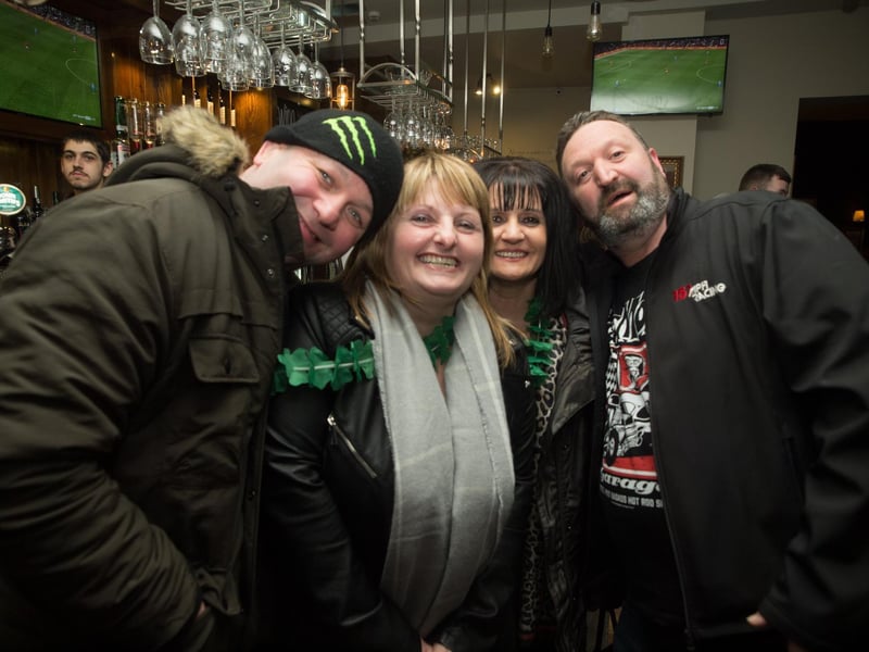 Simon, Jane, Andrew & Kitty celebrating St Patrick's Day in The Dickens Bar in 2018.