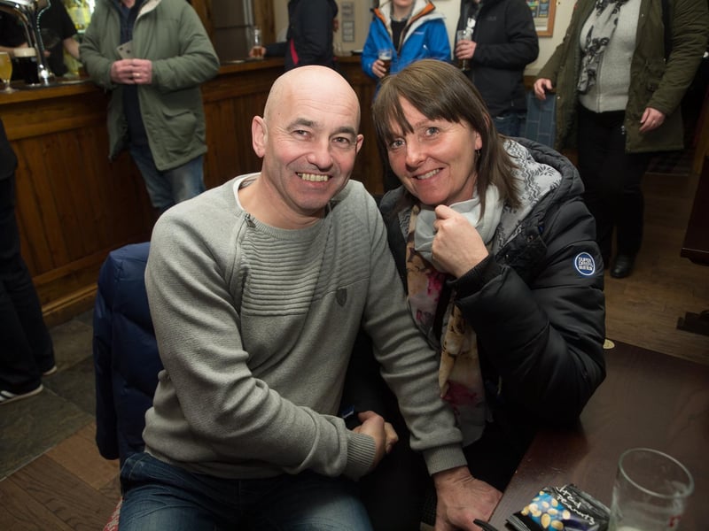 Gary & Sandra enjoying a St Patrick's Day drink in The Dickens Bar in 2018.