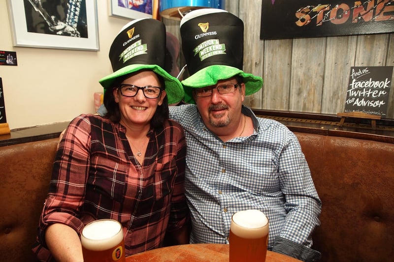 Joanne and Richard get into the spirit of St Patrick's Day in Mist Bar in 2017.