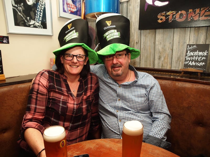 Joanne and Richard get into the spirit of St Patrick's Day in Mist Bar in 2017.