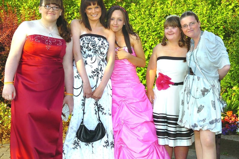 Cardinal Allen Catholic High School prom,2009. From left, Angela Hover, Nicole Unsworth, Laura Shore, Lucy Burgess and Susie Laker.