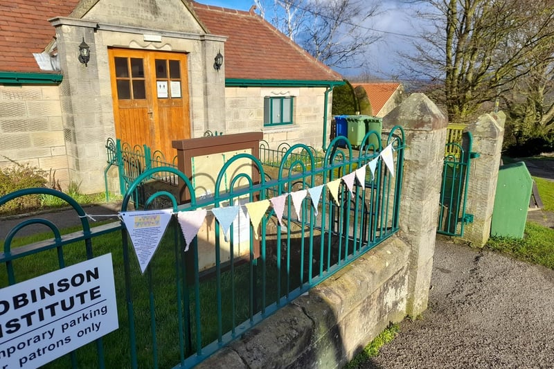 Bunting outside the Robinson Institute in Glaisdale