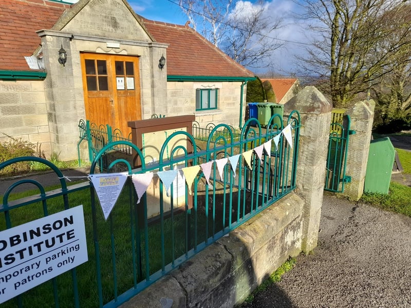 Bunting outside the Robinson Institute in Glaisdale