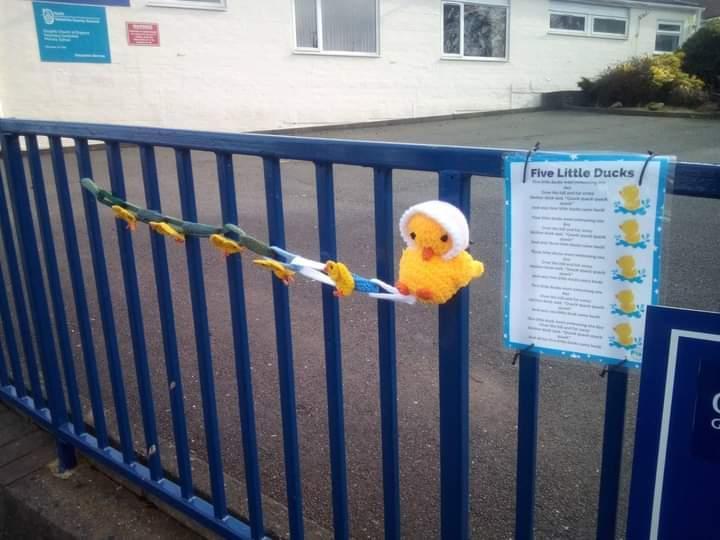 The bunting outside Sleights School