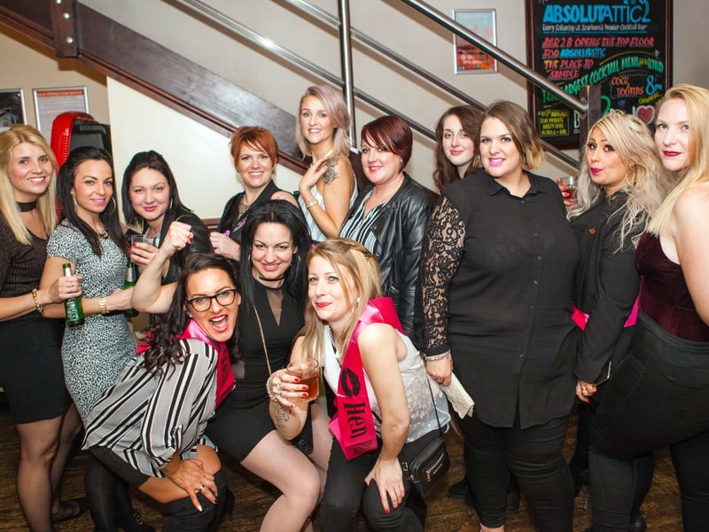 Katy enjoying the night with her hens on her hen do, in Bar2B in 2016.