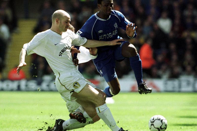 Danny Mills tussles with Chelsea's Celestine Babayaro during the Premiership match clash at Elland Road in April 2001. Leeds won 2-0.