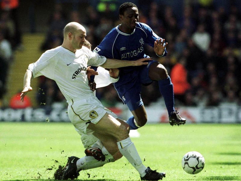 Danny Mills tussles with Chelsea's Celestine Babayaro during the Premiership match clash at Elland Road in April 2001. Leeds won 2-0.