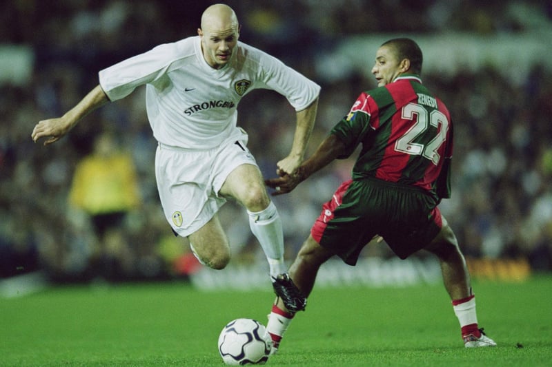 Danny Mills goes past Maritimo's Daniel Kenedy during the UEFA Cup round one clash at Elland Road in September 2001. Leeds won 3-0.