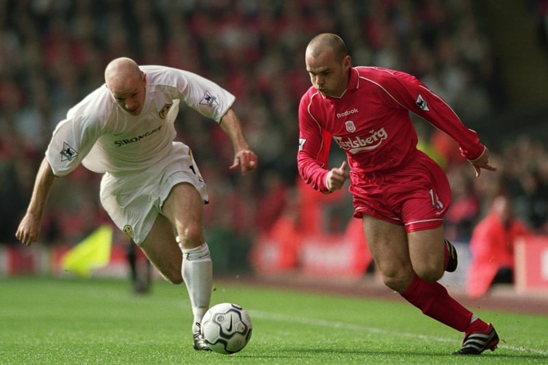 October 2001 and Danny Mills hunts down Liverpool's Danny Murphy during the Premiership clash at Anfield. The game finished 1-1.