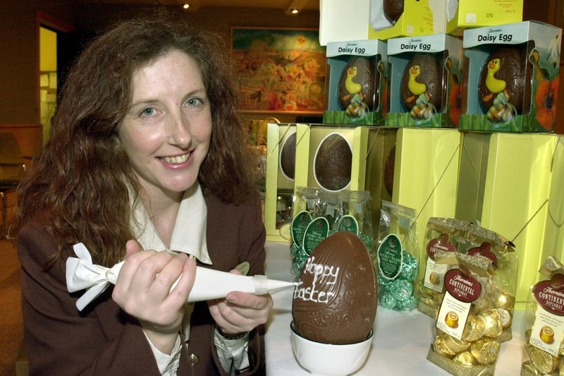Amanda Hindle (Manager of Thornton's Fleetwood branch) finishes the icing on an Easter Egg, at the Thorntons Chocoholic Evening, at the Pleasure Beach White Tower Restaurant.