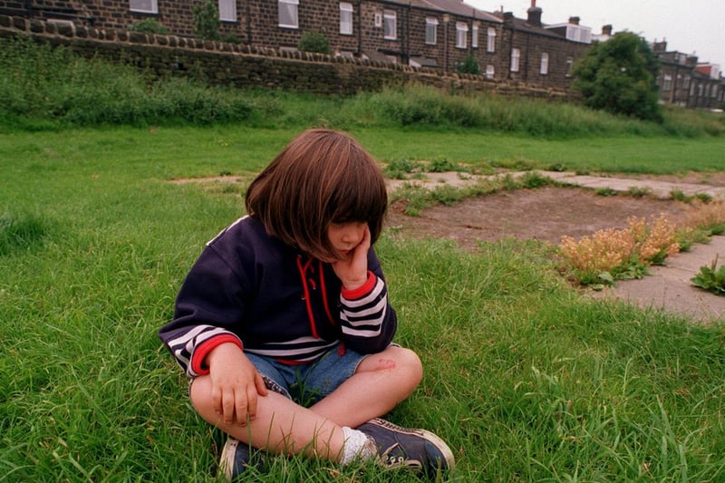 August 1997 and children demonstrated at Quarry Park where play equipment has been removed by Leeds City Council. Pictured is four-year-old Katie Walker.