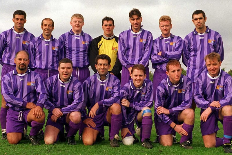Yeadon FC in October 1997. Pictured is Gary Vento, Mick Firth, James Whiteley, Gary O'Conner, Richard Deakon, Andy Williams, Lee Baker. Front: Frank Vento, Trevor Payne, Paul Wright, Tony Vento, Rick Worrall and Tommy Doneghue.