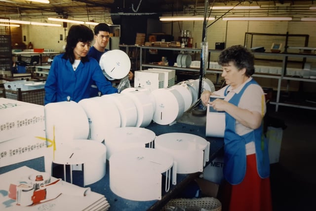 Assembling toilet roll holders at Dudley Industries in July 1990 are Joan Wassall, Gary Kingham and June Miller