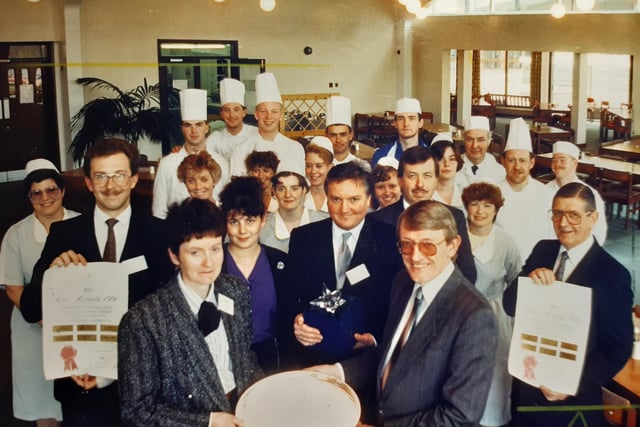 Lytham based Gardner Merchant caterers fed 2,300 workers at Guardian Royl Exchange. In this photo from April 1991, they had been awarded the Gardner Merchant NW Star Award