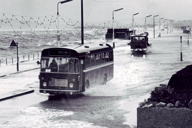Storms on Morecambe promenade. (unknown date).