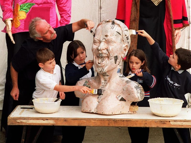 Pupils at Fieldhead Carr Primary helped make paper mache puppets for the Millennium Squure New Year's Eve celebrations. Pictured are Christopher Scott, Laura Tsang, Rebecca Pearson and Joshua Cook.