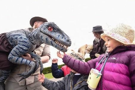 A pupil is introduced to one of the smaller dinosaurs, photo: Daniel Martino.