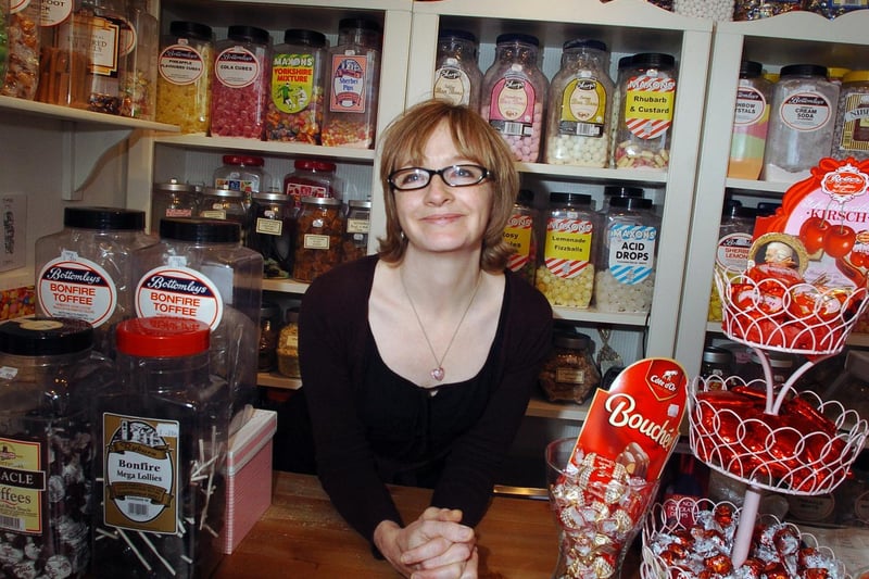 November 2007 and pictured is Carol Brewer behind the counter at her sweet shop Marples in Horsforth.