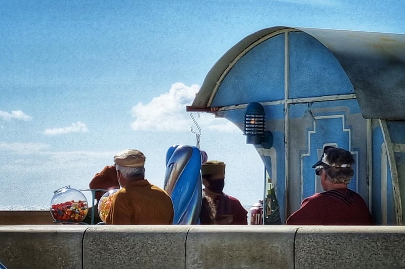 Spherical structures, which appear to resemble galactic market stalls, have been installed along the promenade opposite JD Gym. Actors and extras could be seen shooting scenes in the glorious Fylde coast sun yesterday,