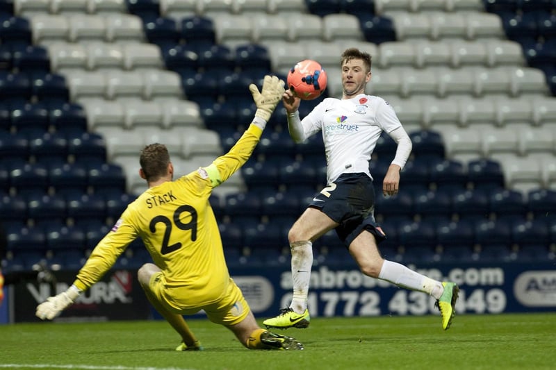 Paul Gallagher completes his hat-trick in PNE's 6-0 win over Barnet in the FA Cup soon after his return to Deepdale in 2013.