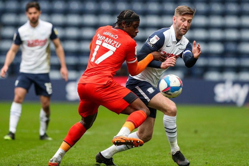 Paul Gallagher in his last appearance for North End against Luton in March