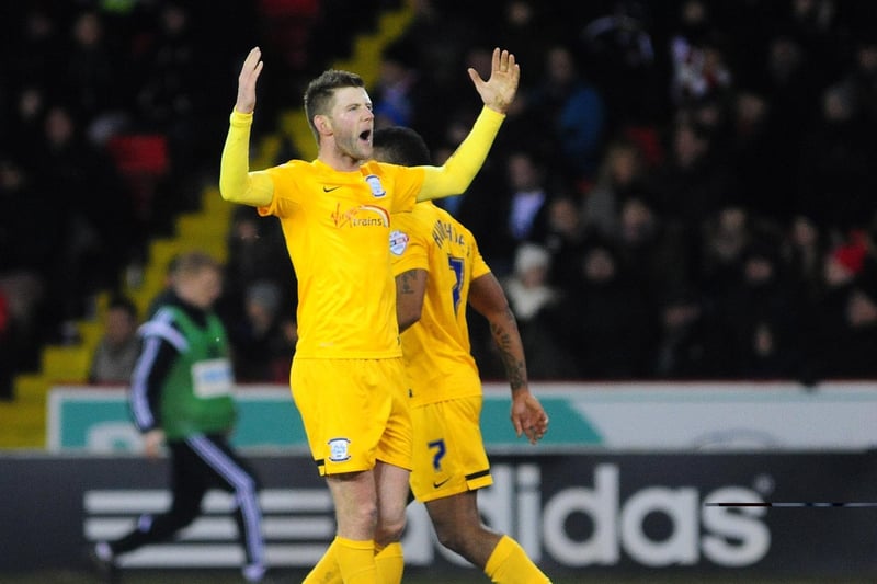 Paul Gallagher celebrates scoring for PNE at Sheffield United in an FA Cup replay which set up a meeting with Manchester United.
