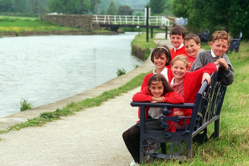 Pupils from Calverley C of E with a seat they designed for the Leeds Liverpool canal towpath restoration scheme. Pictured are Victoria Patrickson, Rebecca Wright, Danielle Stannard, Joseph Bloore, Robert Gawthorp and Micheal Ogg.