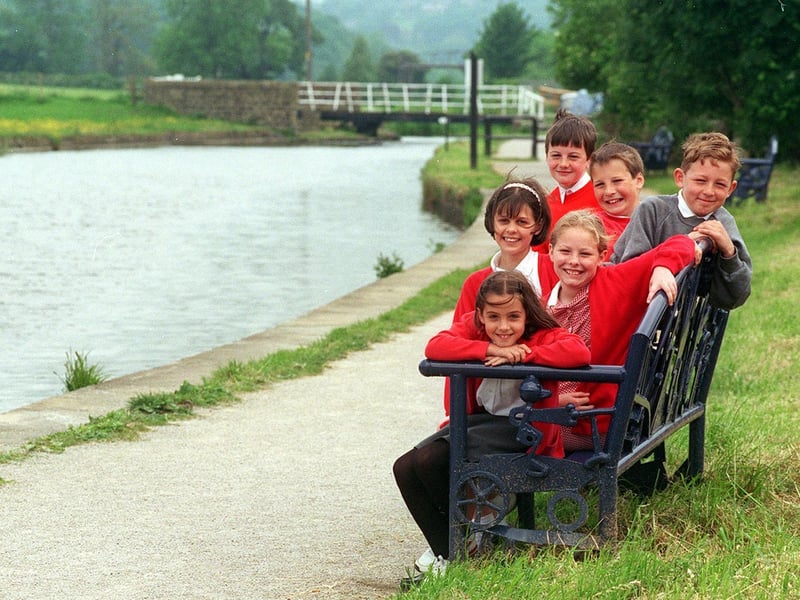 Pupils from Calverley C of E with a seat they designed for the Leeds Liverpool canal towpath restoration scheme. Pictured are Victoria Patrickson, Rebecca Wright, Danielle Stannard, Joseph Bloore, Robert Gawthorp and Micheal Ogg.