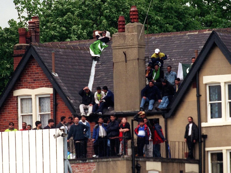 Cricket fans find the best view in the house to help them watch the World Cup clash between Australia and Pakistan at Headingley.
