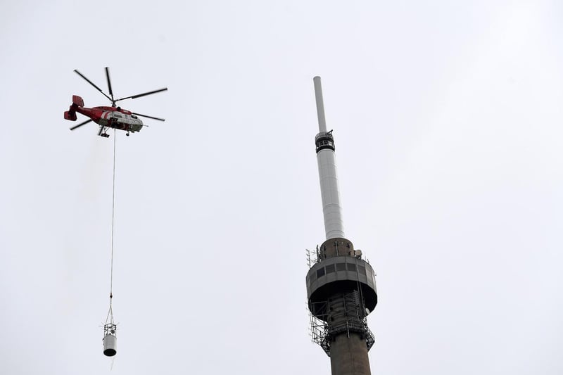The chopper ascended to the top of the tallest freestanding structure in the UK