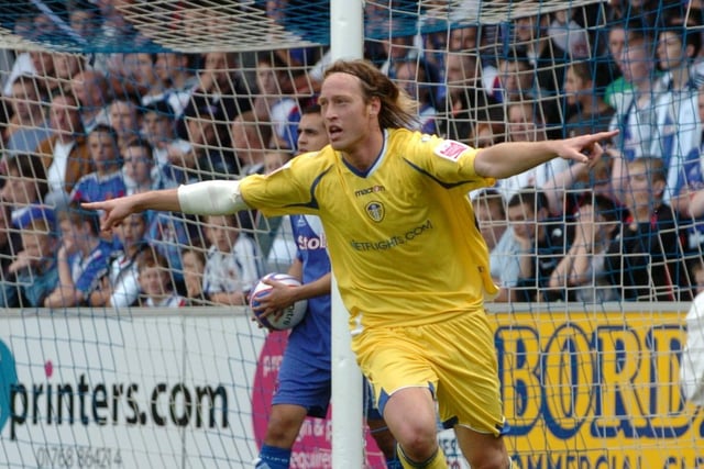 Luciano Becchio turns to celebrate after scoring against Carlisle United at Brunton Park in September 2008.