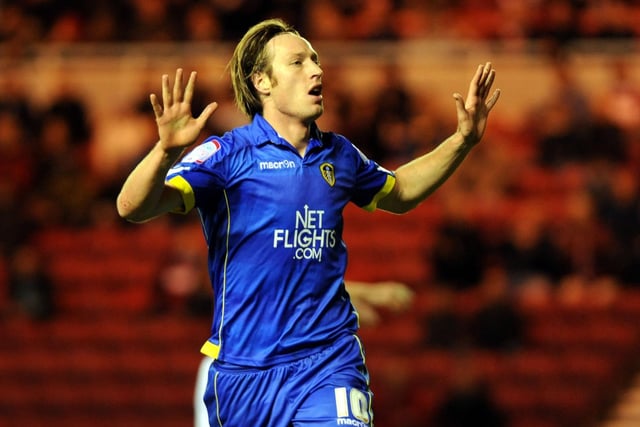 Luciano Becchio celebrates scoring against Middlesbrough at the Riverside Stadium in October 2010.