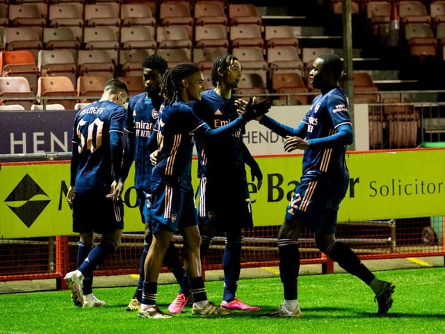 Arsenal celebrate Miguel Azeez's goal