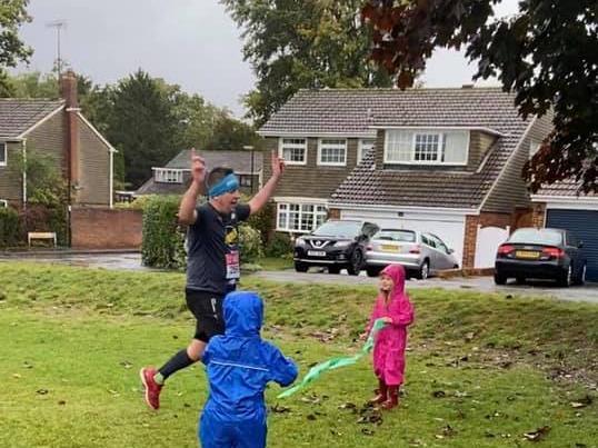 Paula Ellis sent in this photo, explaining: "My husband completing the virtual London Marathon. This was taken on Milton Mount playing field."