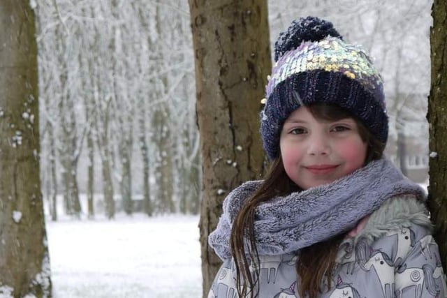 Lily enjoying a snowy Milton Keynes