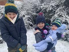 The Stewart family enjoying the snow: Harry 10 Maisey 8 and Roman 9 months. By Alexis Stewart