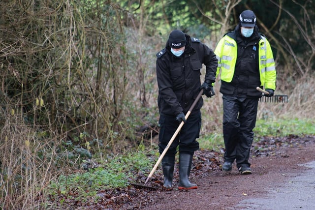 Forensic specialists and police officers have been searching the area. Photo: Eddie Mitchell SUS-210129-130954001