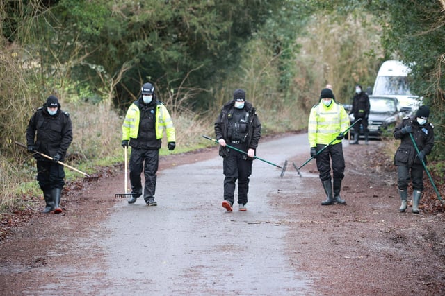 Forensic specialists and police officers have been searching the area. Photo: Eddie Mitchell SUS-210129-130650001