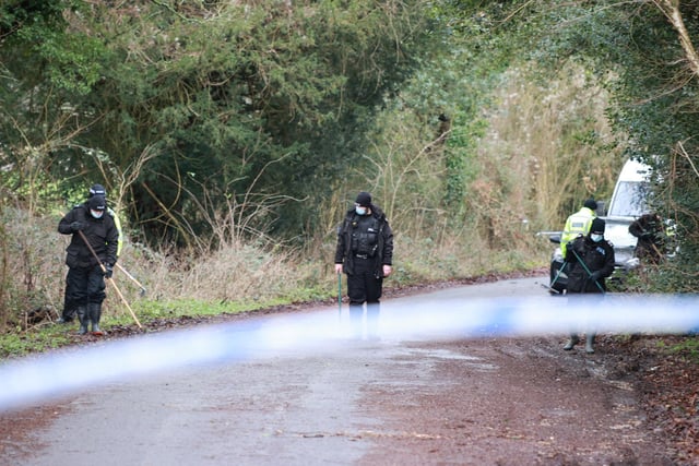 Forensic specialists and police officers have been searching the area. Photo: Eddie Mitchell SUS-210129-130734001
