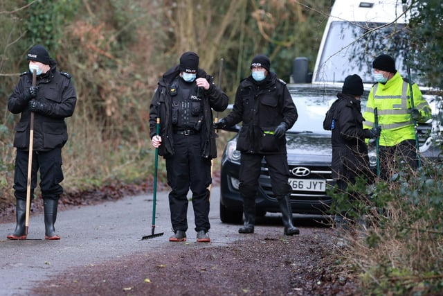 Forensic specialists and police officers have been searching the area. Photo: Eddie Mitchell SUS-210129-130712001