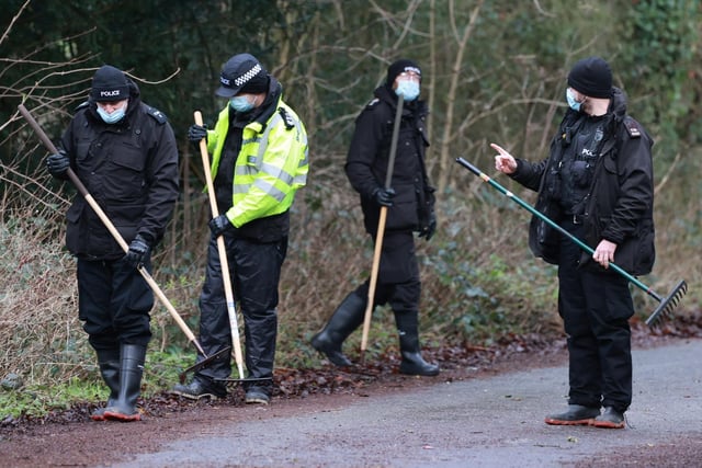 Forensic specialists and police officers have been searching the area. Photo: Eddie Mitchell SUS-210129-130933001